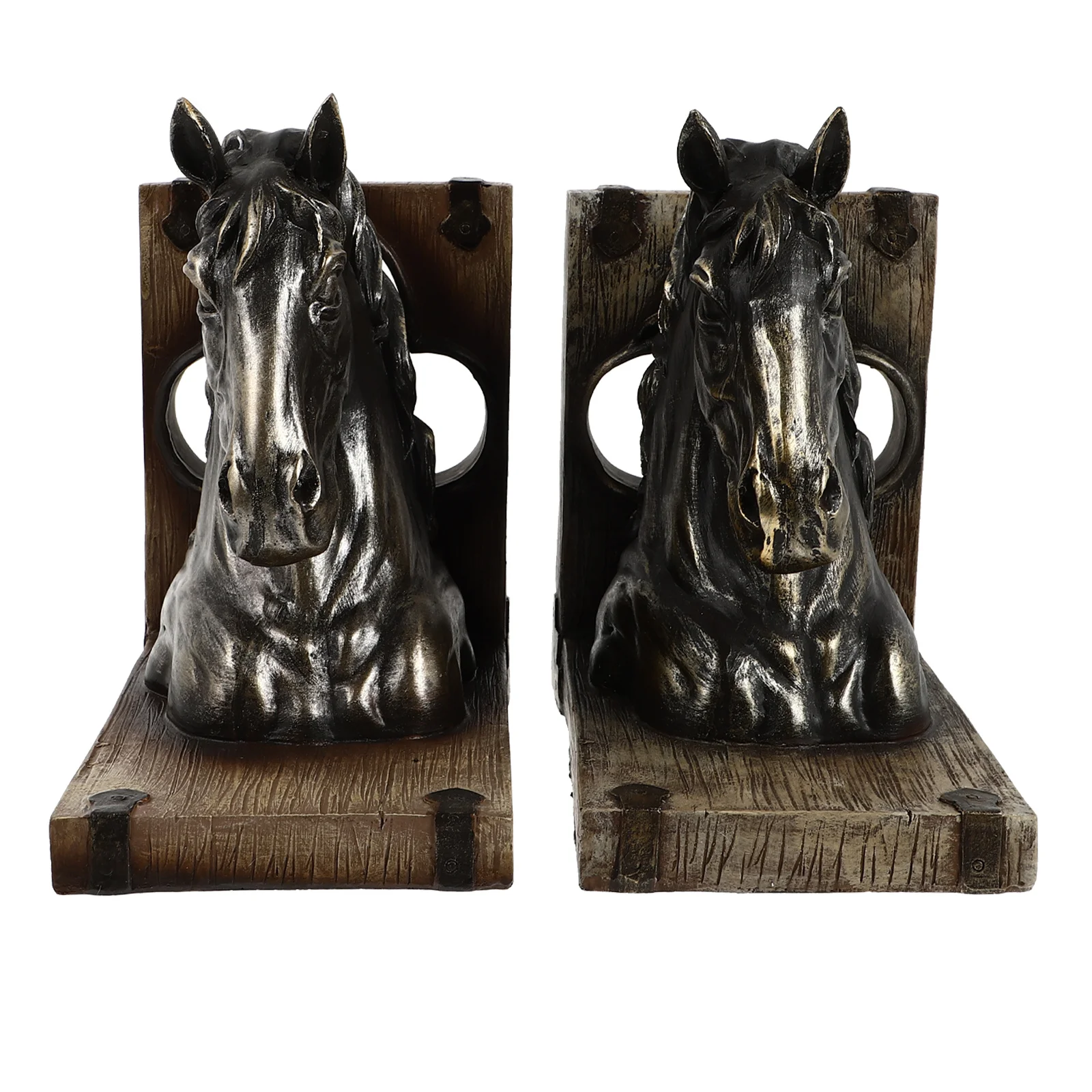 1Pair Resin Retro Bookend Horse Head Design Smooth Grinding No Injury Corner Decorative Bookend for Shelf Or Desk Use