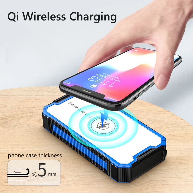 36800mAh Solar Wireless Power Bank Portable Fast Charging Powerbank Built in Cable for iPhone 15 Samsung Huawei Xiaomi Poverbank