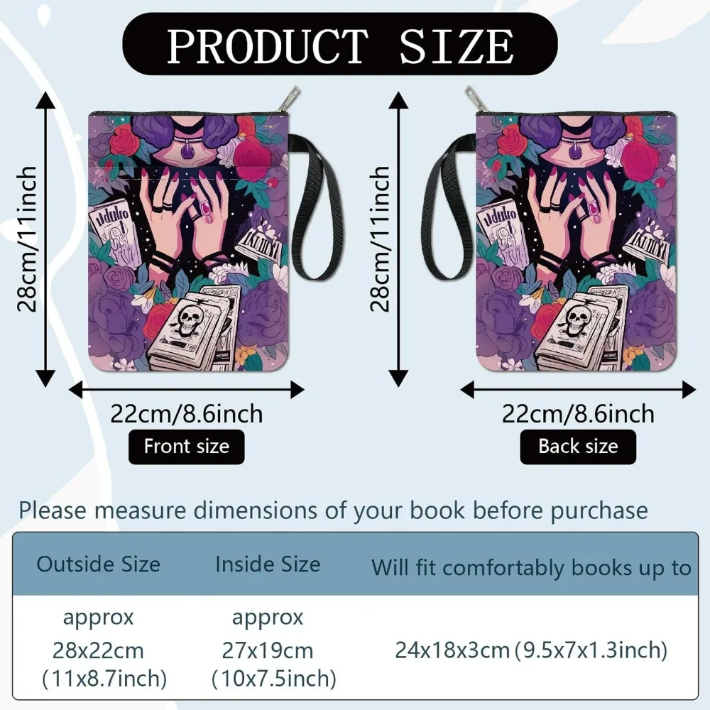 Tarot Book Covers Purple Book Protector Rose Book Sleeve for Paperbacks Washable Fabric Cloth Book Cover with Zipper