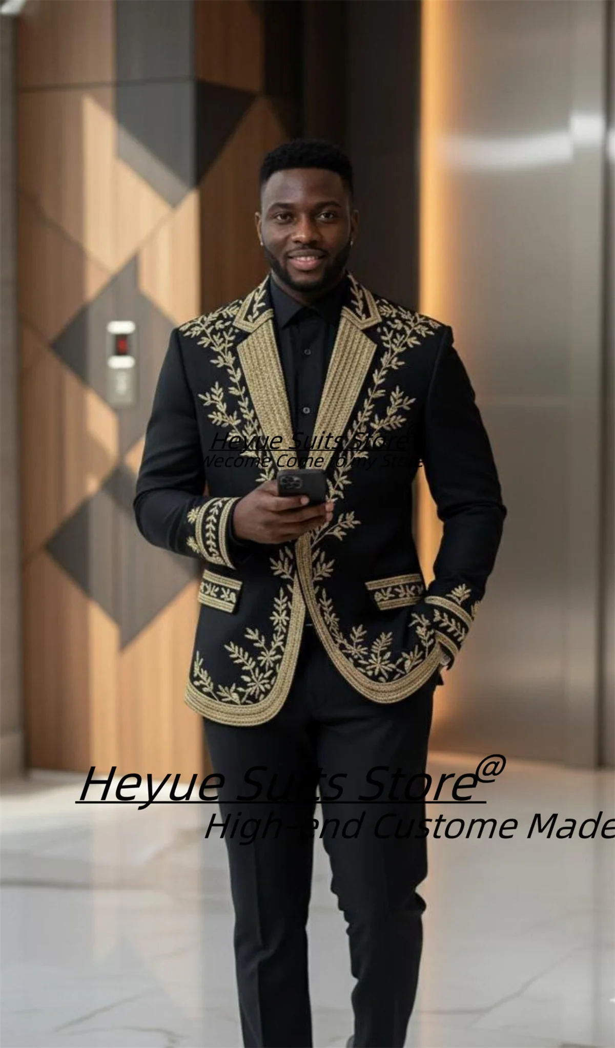 Luxury Embroidered Groom Wedding Tuxedos Customized Slim Fit Notched Lapel Formal Men Suits 2 Pieces Sets Male Party Blazers