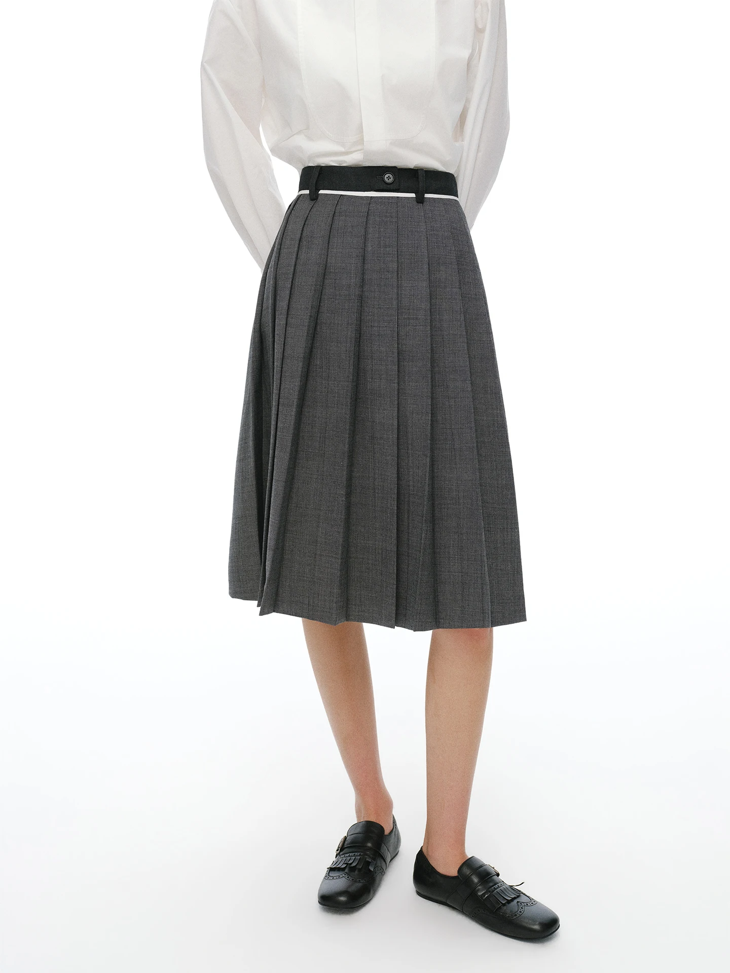 

NANCYLILI Spring Summer New Retro Full Wool A-Line Skirt Women's High Waist Pleated Skirt Loose Fit Ladies Skirts