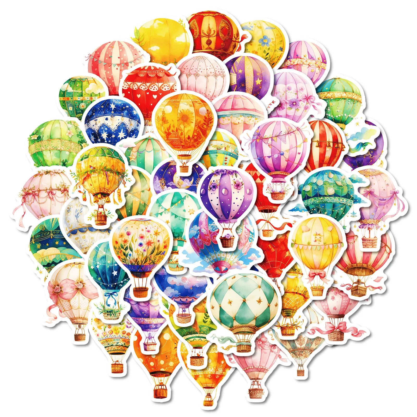 

​​50PCS Hot Air Balloon Stickers - Colorful Waterproof Doodle Decals for DIY Crafts, Travel Journal & Home Decor​​
