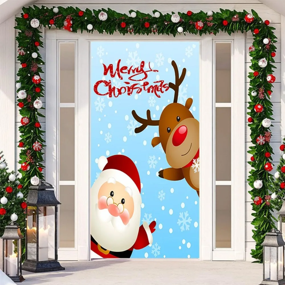 Fluorescent Christmas Door Cover Background Versatile Hanging Christmas Hanging Cloth Snowman 2D Flat New Year Decoration