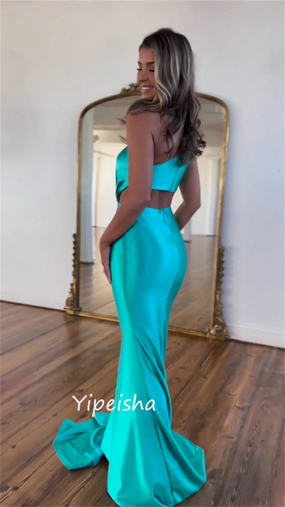 Sexy Modern Style One-Shoulder A-line Beading Floor-Length Satin Bespoke Occasion Dresses Evening 