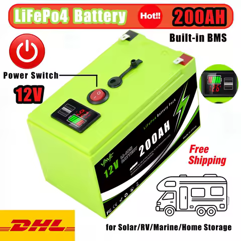 200AH 12v🫐Rechargeable Battery Lithium Iron Phosphate Battery with BMS for Reliable RV, Off-Grid, Marine&amp;Solar Applications💸