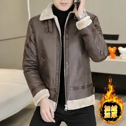 Winter Fur Leather Jacket Men Fashion Plus Velvet Padded Warm Motorcycle Jacket Casual Business Social PU Overcoat Men Clothing