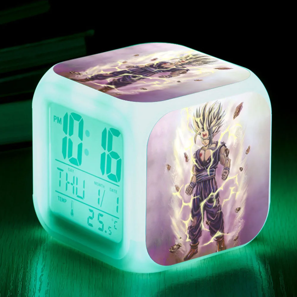 Dragon Ball Figure Digital Clocks Son Goku Vegeta Majin Buu Broli Trunks Alarm Clock Kid Charm Toys Doll Room Decoration Fashion