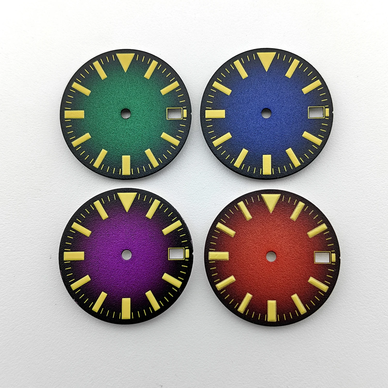 Manbushijie 28,5 mm grün-blaues rotes Leuchtzifferblatt, passend für NH35 ETA 2824 2836 Miyota 8215 821A Mingzhu DG2813 3804 Uhrwerk