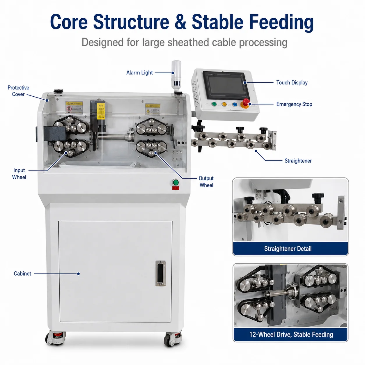 Qilin SQ-WB701 Heavy-Duty Automatic Cable Cutting Stripping Machine 1.5-70 Sq Mm 12-Wheel Touchscreen PLC High-speed Steel Cable