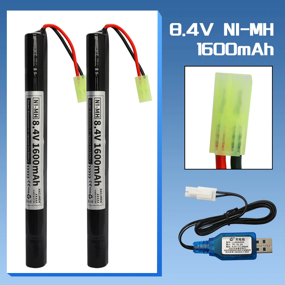 Batterie NiMH 8.4V 1600mAh 2/3A avec connecteur Mini Tamiya pour pistolets Airsoft Cyma AK47 AEG'S rosman Pulse R76