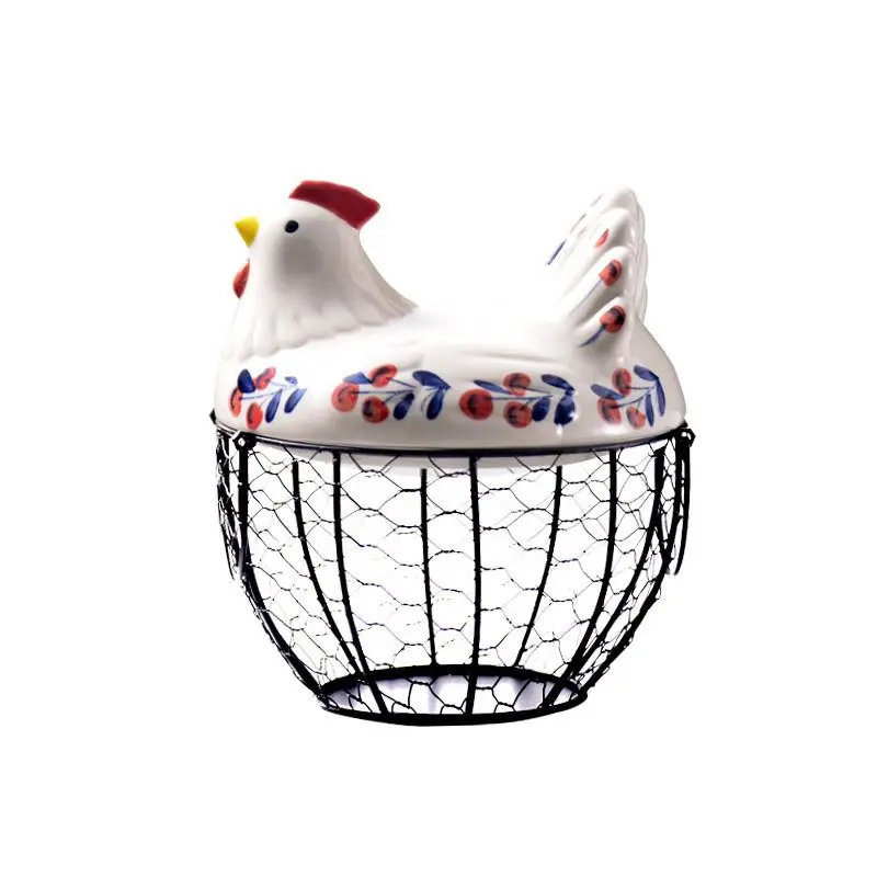 Ceramic egg fruit basket storage box kitchen household rack creative storage hen storage basket wrought iron