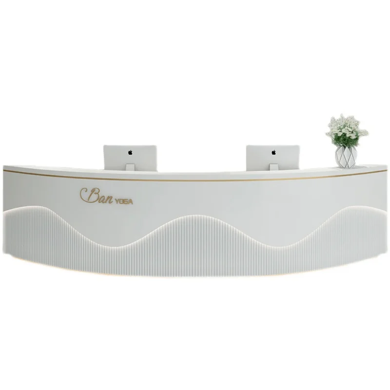 Modern Small Simple Checkstand Cashier Mdf Table Salon Checkout Counter Office Furniture Curved Reception Desk