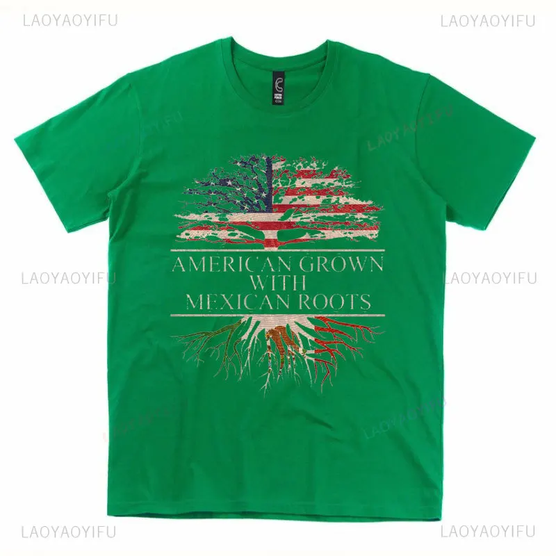 American Grown with Mexican Roots Cotton Tshirt Mexican Independence Day Woman Man Graphic T Shirts Viva Mexico Unisex Tees