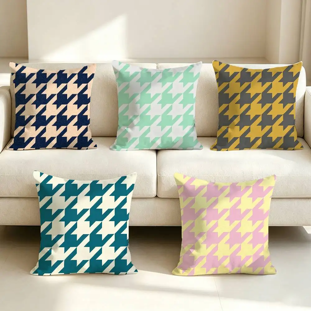 Classic Houndstooth Pattern Serise  Square Sofa Pillow Cover Solid Color Living Room Home Decor Cushion Case