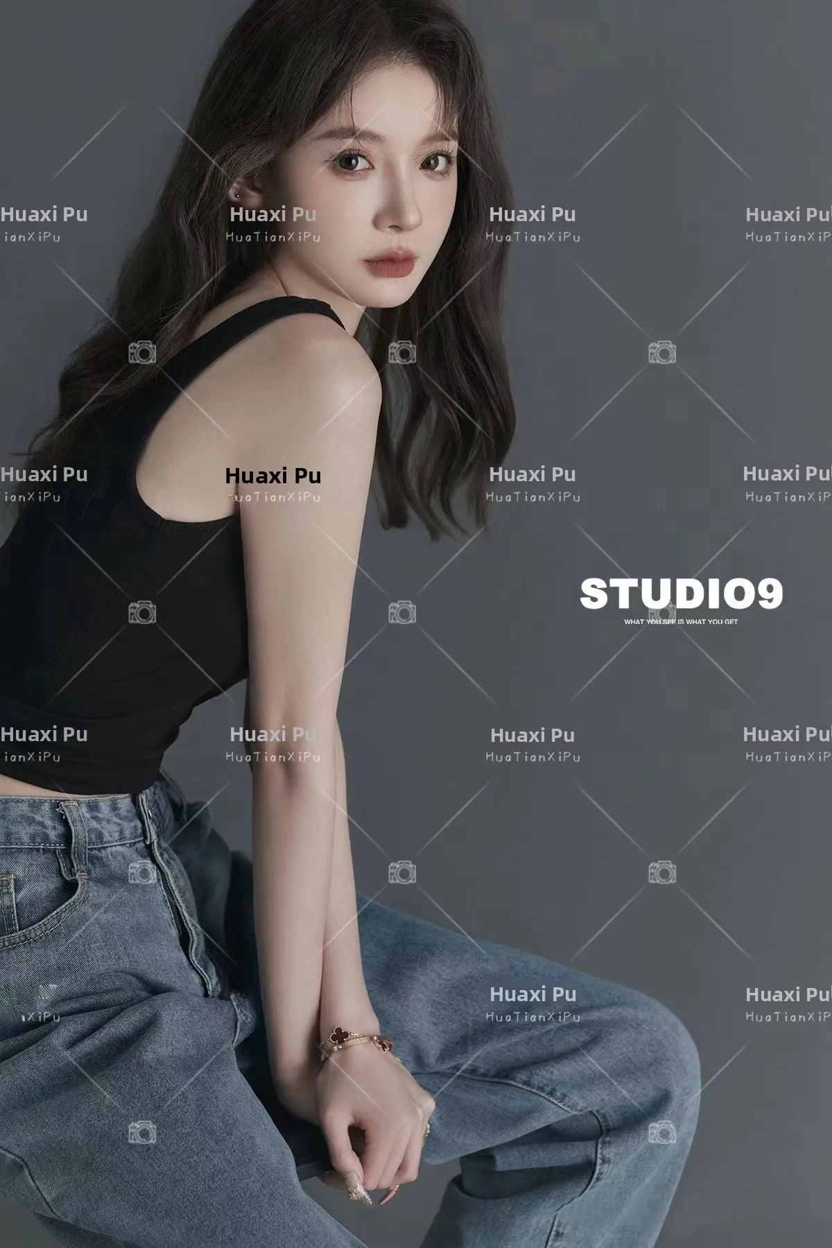 Casual Lazy Style Photo Shoot Denim Jeans Personalized Studio Photography Clothing Artistic Portrait Theme Fashionable Ladies...
