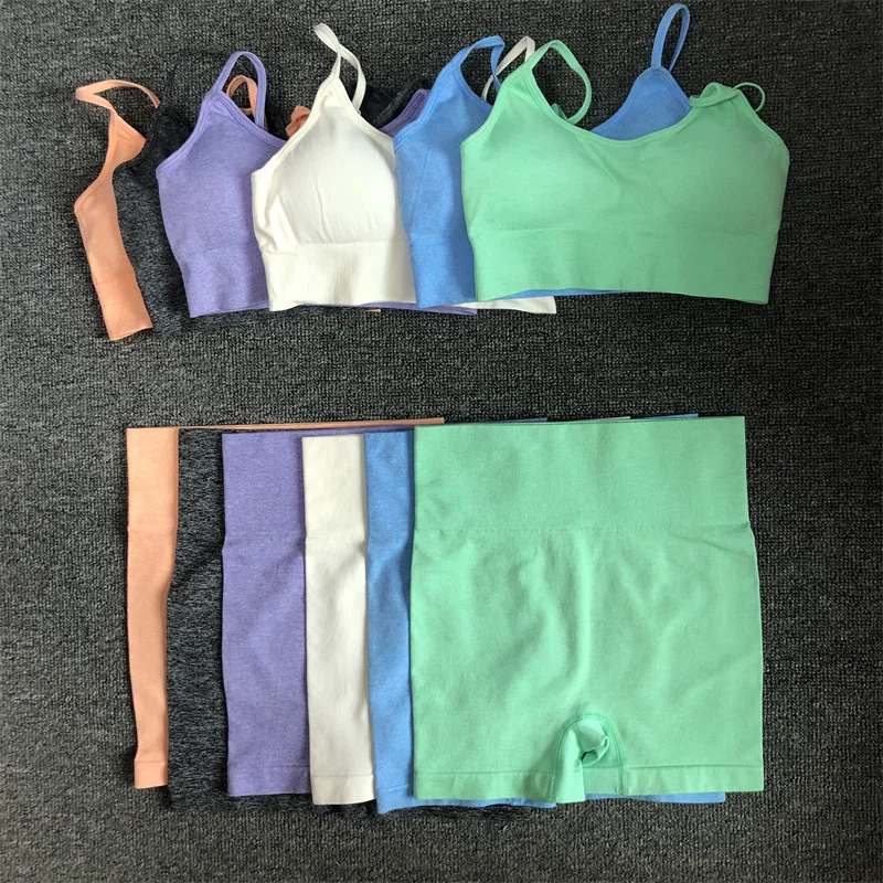 Seamless Women Yoga Set Workout Shirts Sport Pants Bra Gym Suits Fitness Shorts Crop Top High Waist Running Leggings Sports Sets