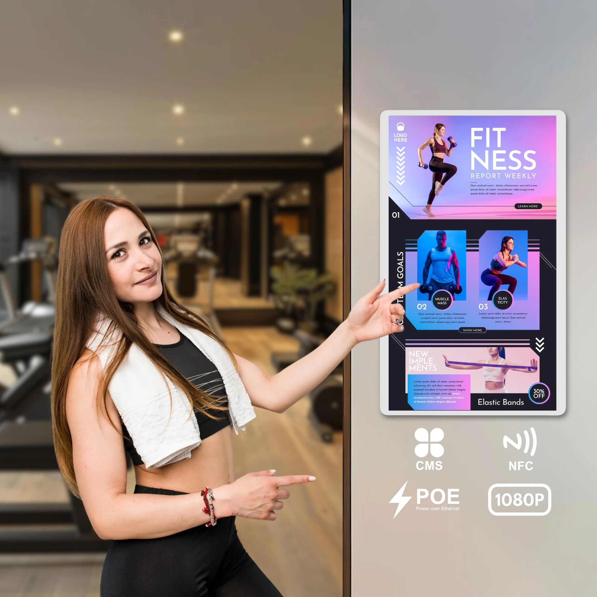 

Digital Signage Display 32 Wall Mounted LCD Touch Screen Android 13 4 + 32GB Optional POE/NFC 6 Top Business AI Performance