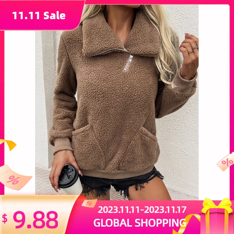 Women's Sweater Fleece Coat Elegant Slim Solid Autumn Winter Commuter Warm Thicken Sweater Female Long Sleeve Pullover Knitwear