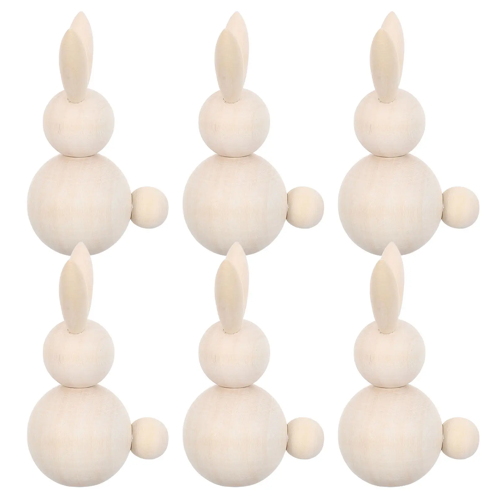 

Набор из 6 неокрашенных деревянных фигурок кроликов для раскрашивания и декора дома, гладкие деревянные заготовки для творчества