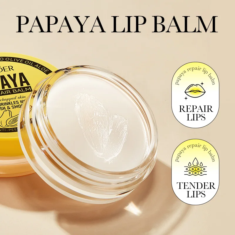 SADOER Papaya Moisturizing Lip Balm Anti Cracking Relief Repair Brightening Nourishing Lip Cream Lipstick Lip Skin Care Products