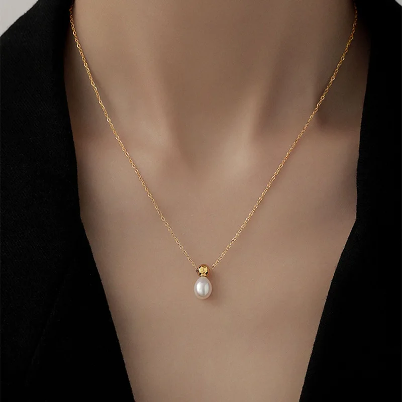 Stal nierdzewna Retro złoty kolor kropla wody naszyjnik z pereł dla kobiet wykwintne Korea Chokers biżuteria panny młodej trwały kolor — zdjęcie 4