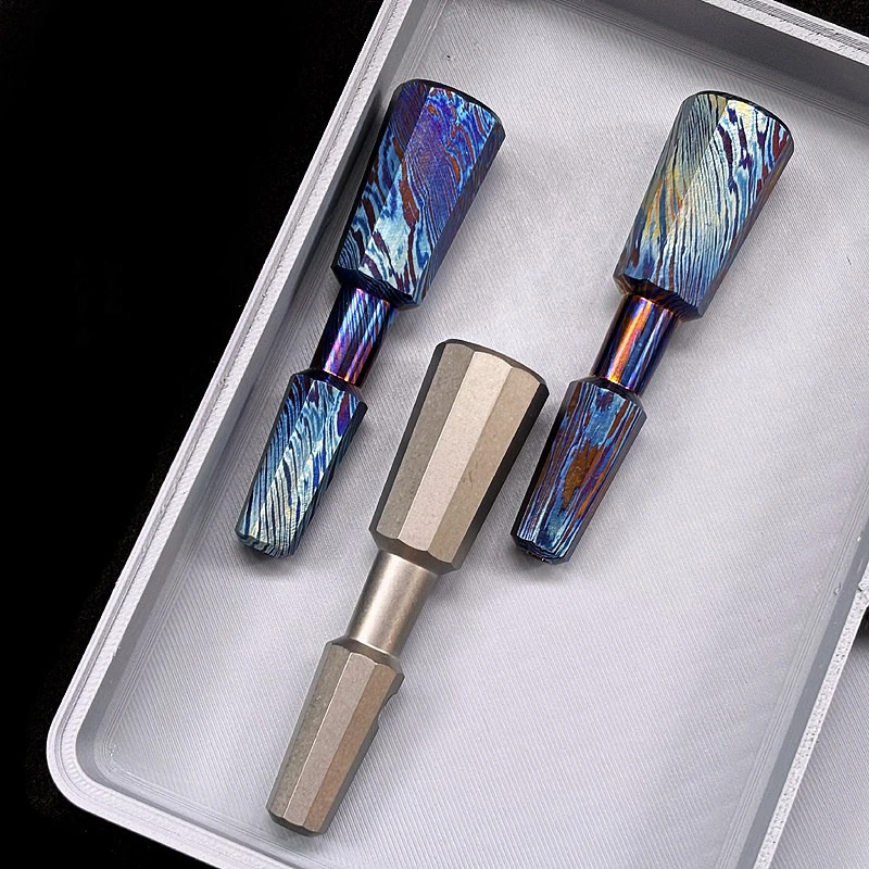 

Titanium Alloy Damascus Polygonal EDC Mini Pocket Pliers Wrench Screwdriver Bit Holder Stores 7 Bits