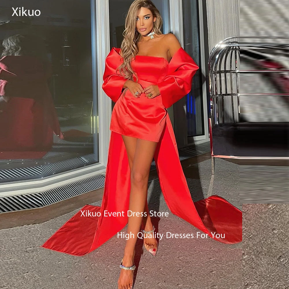 ชุดราตรีออกงานแบบสั้น ซิคู ซาติน แบบเปิดไหล่ สำหรับแขกในงานแต่งงาน สายเดี่ยวผูกเชือกด้านหลัง ชุดงานเลี้ยงคืนสู่เหย้า สามารถสั่งตัดได้