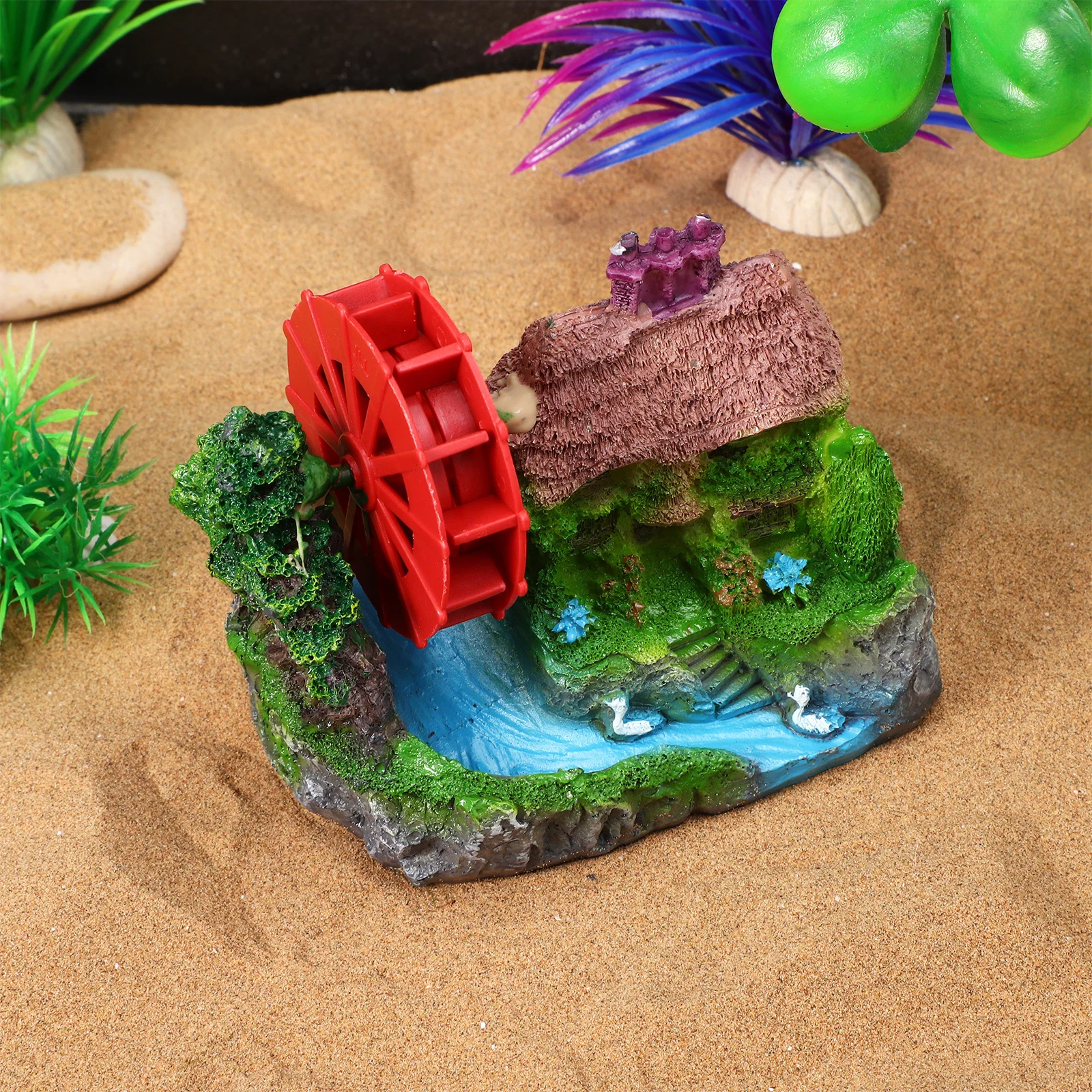 

Air-Driven Thatched Hut Water Wheel Aquarium Decor For Fish Tank Resin Ornament Miniature Garden Craft Micro Scene Simulation