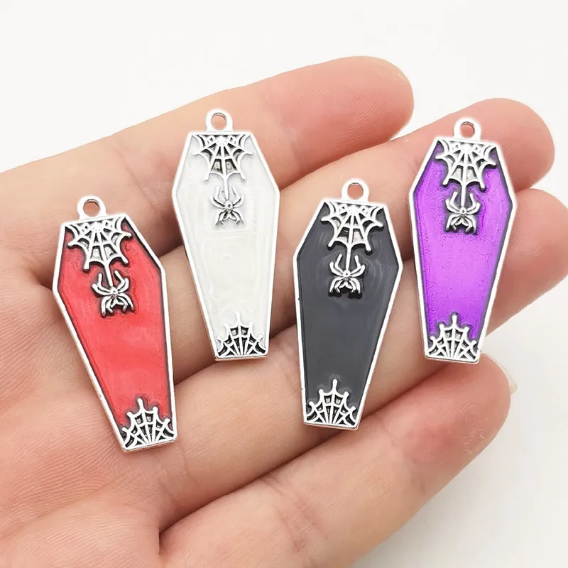 10PCS Halloween personalized retro spider coffin oil drop pendant DIY earrings necklace accessories view 2
