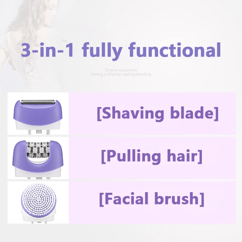 Kemei 297 Powerful Electric Epilator For Women 3 in 1 Facial Body Hair Removal Machine For Bikini Underarms Legs Rechargeable