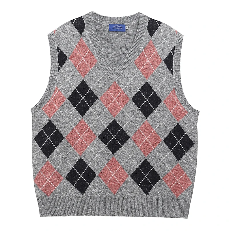

Men's Argyle Sweater Vest Vintage Knitted Pullover V Neck Sleeveless Casual Plaid Knitwear Autumn Winter Warm Retro Top Clothing
