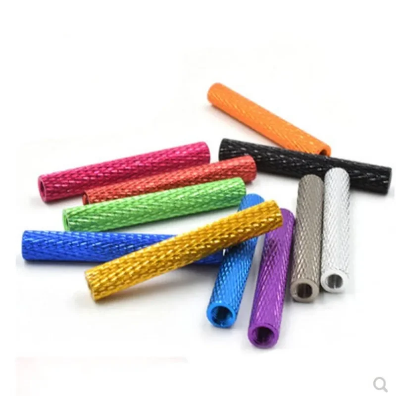 50pcs/lot M3 3mm Colourful Aluminum Knurled Spacer Standoff M3x6/8/10/15/20/25/28/30/35/37/40/45/50