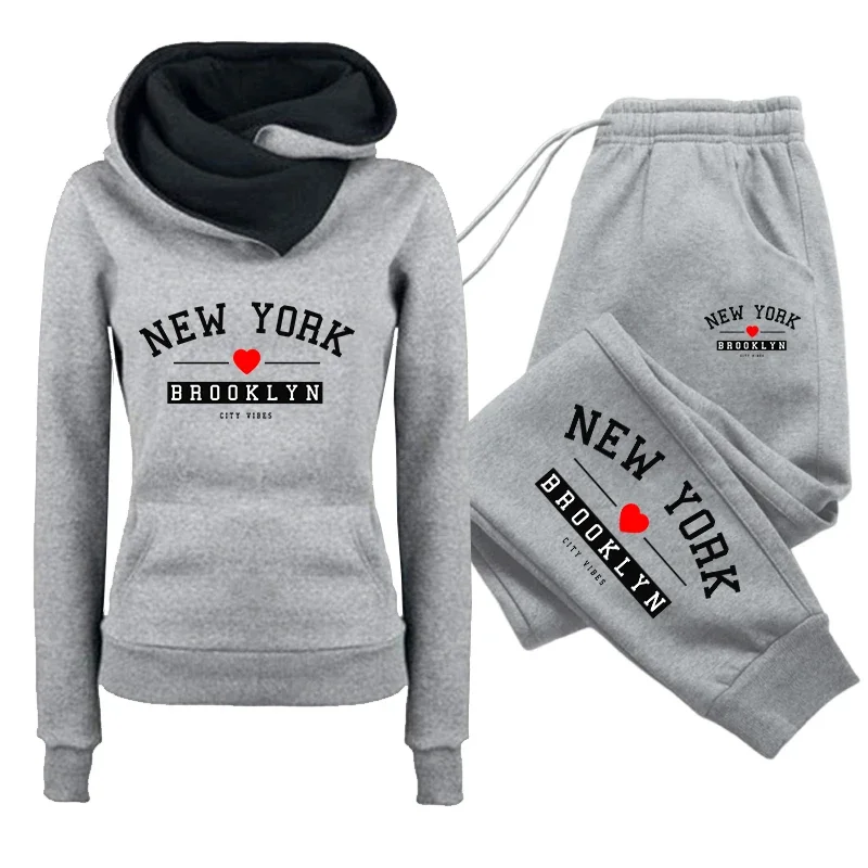 Autumn Winter Female Daily Casual Sports Outfit Women's Set/Hoodie/Pants 2026 Heart Print Tracksuit Hooded Sweatshirt Sweatpants