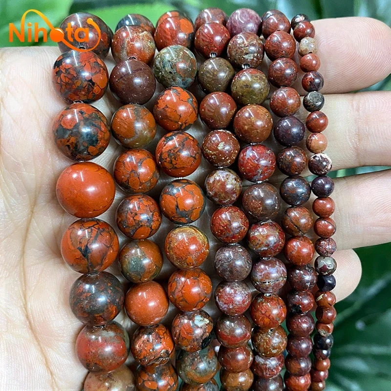 

Natural Red Brecciated Round Loose Beads 15" Strand 4/6/8/10/12mm DIY Handmade Bracelet Earrings For Women's Jewelry Making