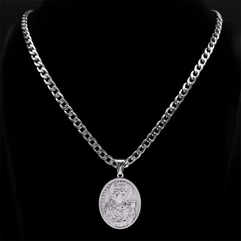 316 Stainless Steel Saint Barbara Medallion Necklace Silver Color Pendant Men Catholic Religion Necklaces Jewelry Santa Bárbara