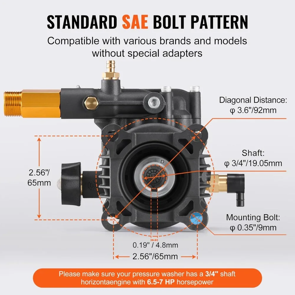 مضخة غسيل الضغط الأفقية، عمود 3/4 بوصة، 3500 رطل لكل بوصة مربعة، 2.5 جرام في الدقيقة مع مجموعة فوهات وأنبوب سيفون