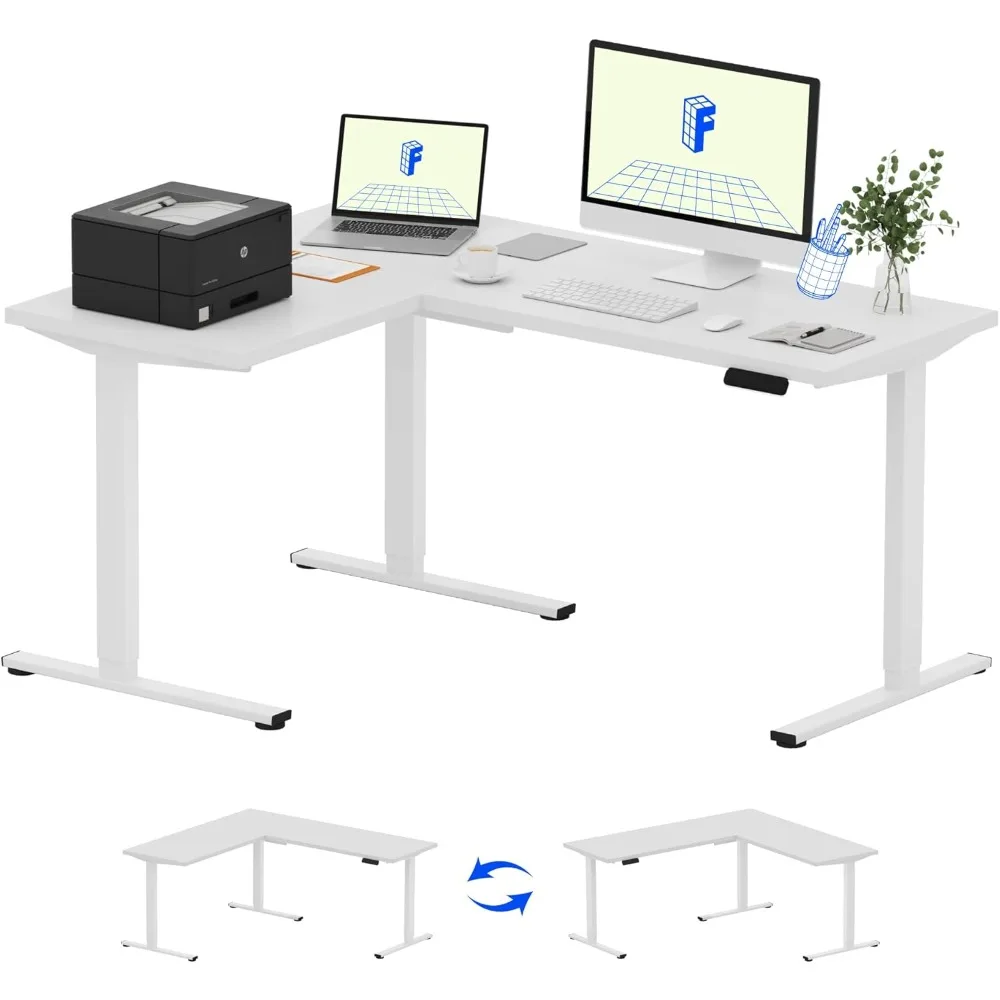 

Electric Corner Desk: Adjustable Height L-Shaped Workstation, 63" x 47", Sit-Stand Computer Desk with Preset Controller