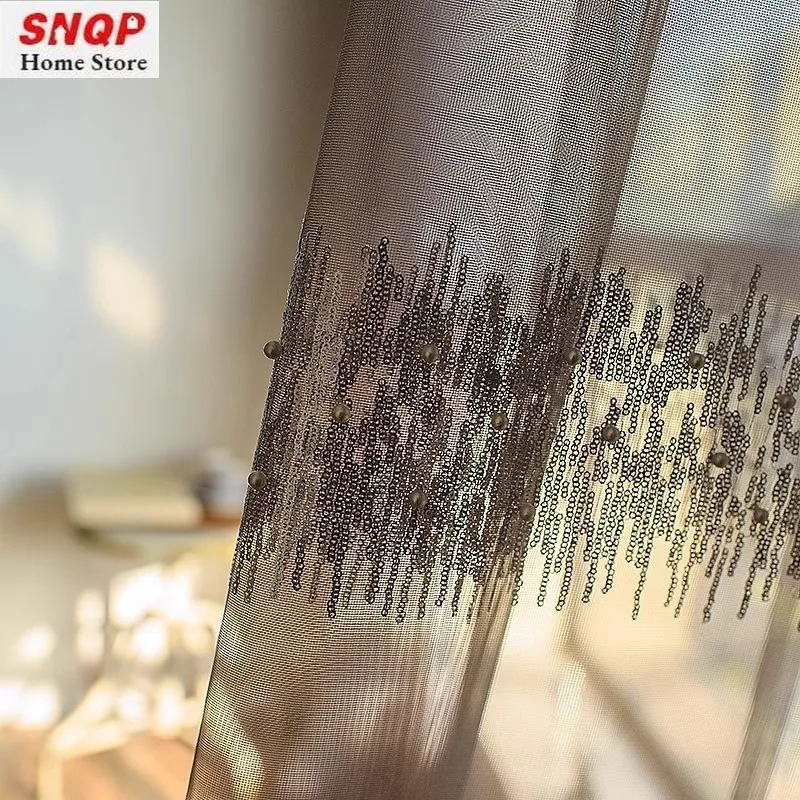 

Modern Simple Luxury Tulle Curtains for Living Room Bedroom Dining Gray Pearl Embroidered Blackout Custom Size Fashion Classic