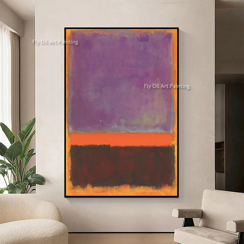 Hand Painted Impasto Color Field Oil Painting, Purple Orange Block Abstract Vertical Textured Canvas Wall Art
