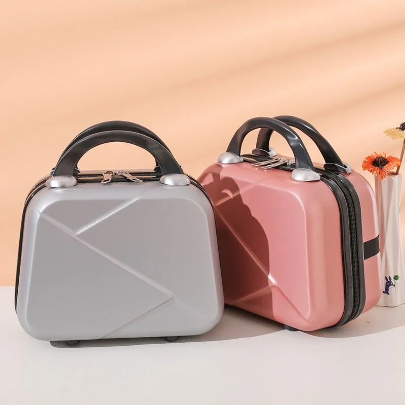 14 Inch Mini Suitcase Women Light Cute Cosmetic Case Zipper Pink Small Storage Box Travel Luggage Bag Solid Color Simple Trunk