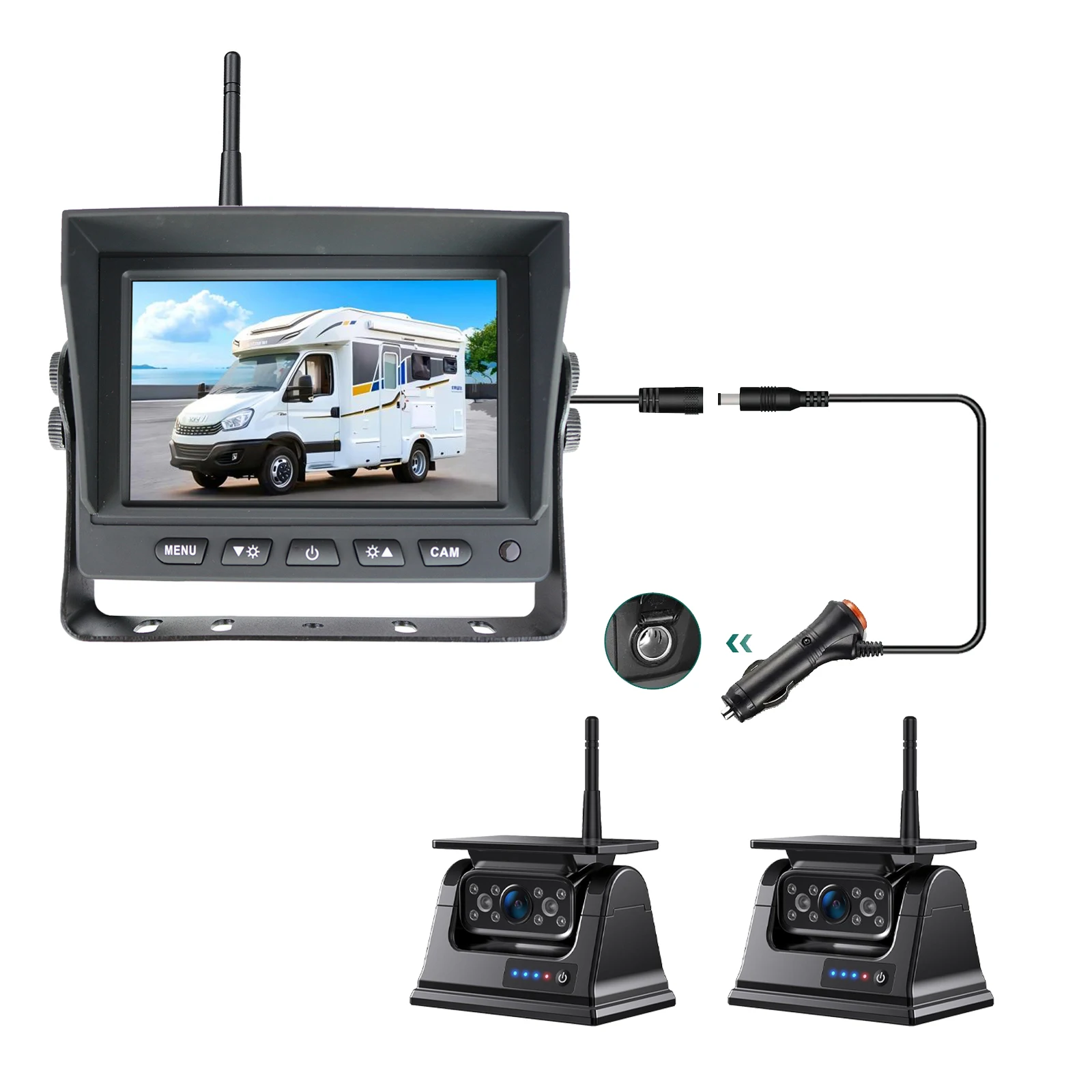 5 Inch IPS Dual Screen DVR Monitor Loop Recording Standby Mode Wireless Solar Backup Reversing Camera for Rv Caravan Van