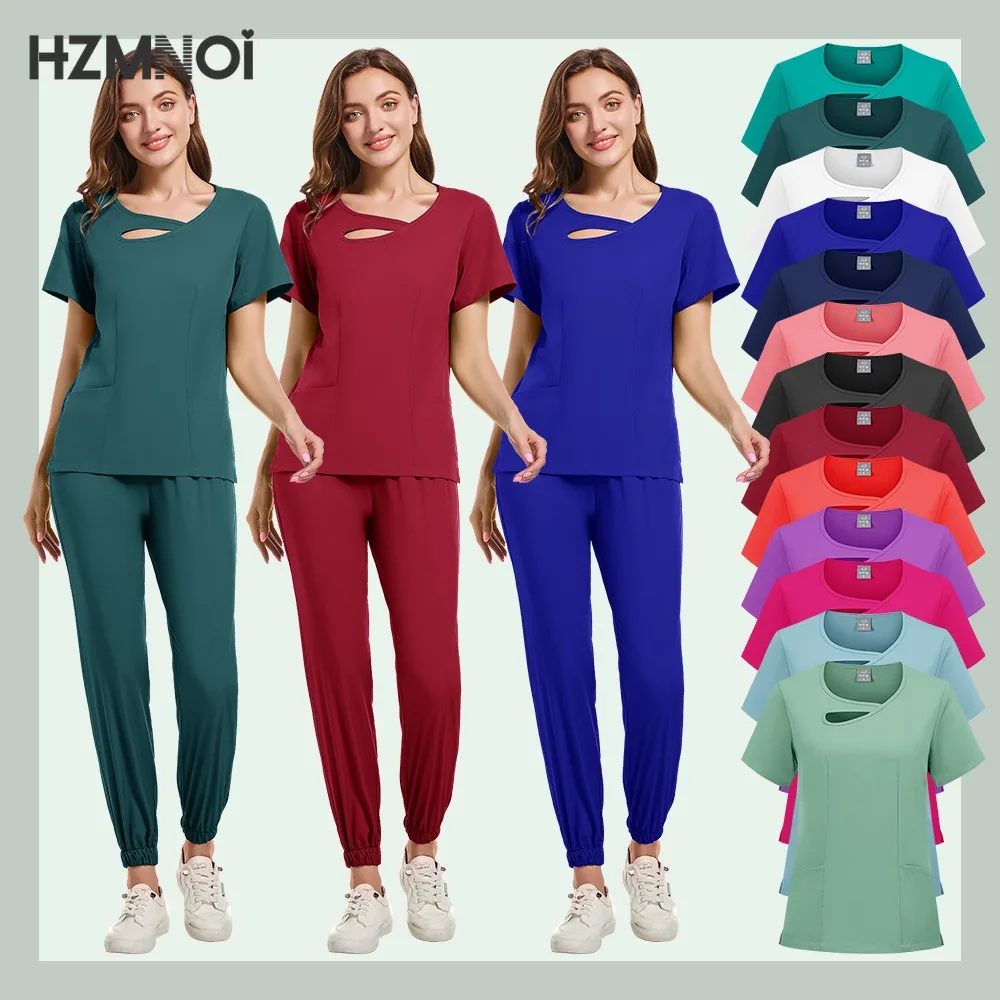 

HZMNOI New Fashionable Scrub Designs Women Jogger Clinic Nurse Uniforms Medical Nursing Scrubs Uniforms Sets Hospital Uniforms