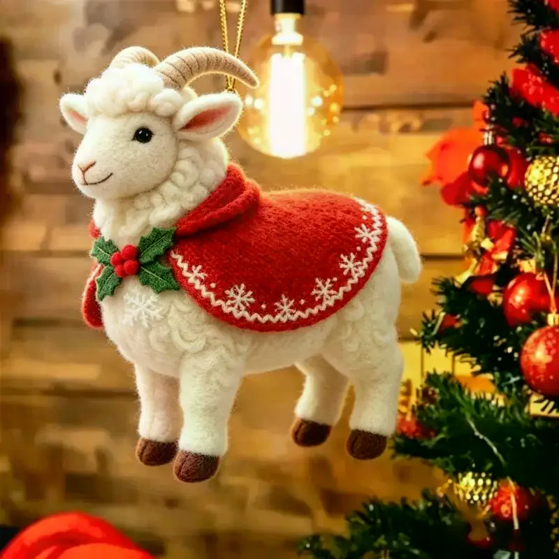 2D Flat Acrylic Goat Hanging Ornament With Snowflake Colorful Goat Car Ornament Gold Hanging Cord Goat Pendant Holiday Decor