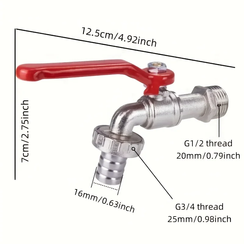 G1/2 Inch Zinc Alloy Outdoor Water Tap with Red Handle Ball Valve Core Corrosion Resistant Polished Surface Modern Garden Water