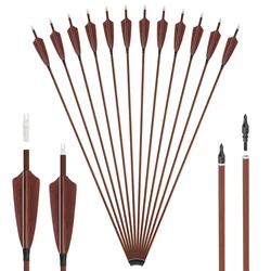 6/12Pcs Real Turkey Feathers Carbon Arrows Spine 400 32'' Shafts Wooden Skin for Archery Compound Recurve Bow Hunting Shooting