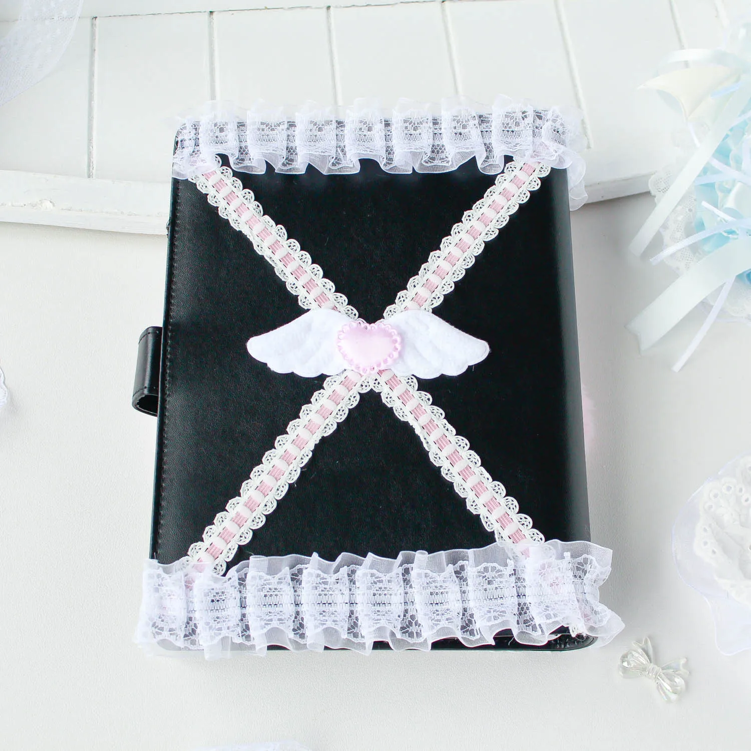 Unique Lace Handmade Kpop Photocard Album A5 PU Leather Plush Pink Black Style Idol ID Card Picture Storage Book Stationery