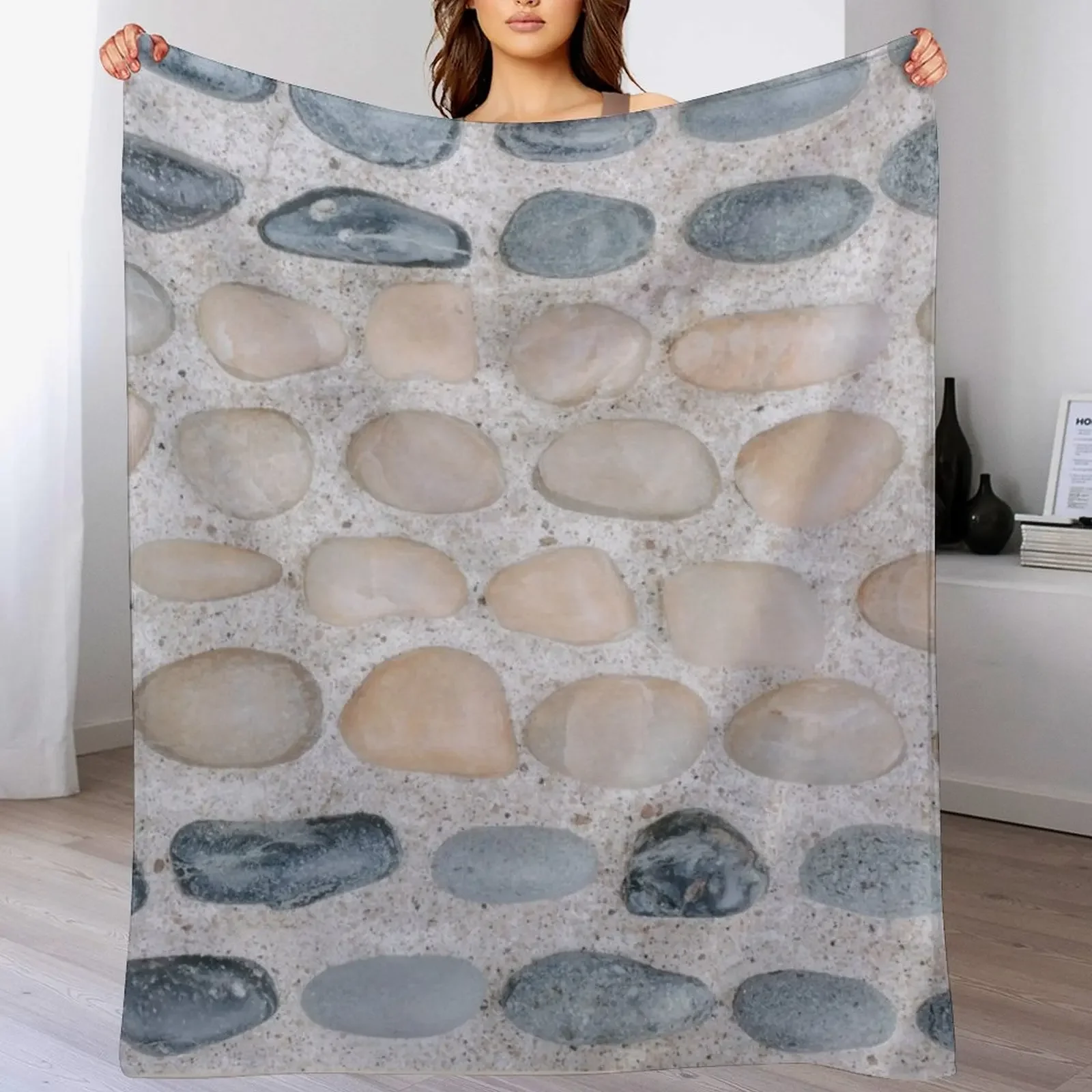 

Pastel Pink and Blue Pebbles on the Sand - Colorful Stones Collection - Cool for the Summer SPA Throw Blanket Hairy Blankets