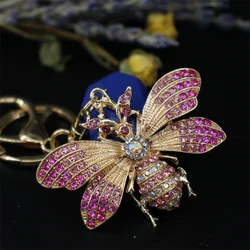 Pink Queen Bee Honeybee Insect Keychain Rhinestone Crystal Pendant Charm For Handbag Keyhold