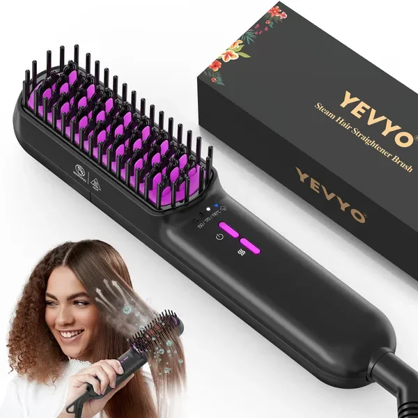 

Hair Straightener Brush, Ionic Plus Steam Straightening Brush for Smooth, Anti-frizz Hair, Anti-Scald