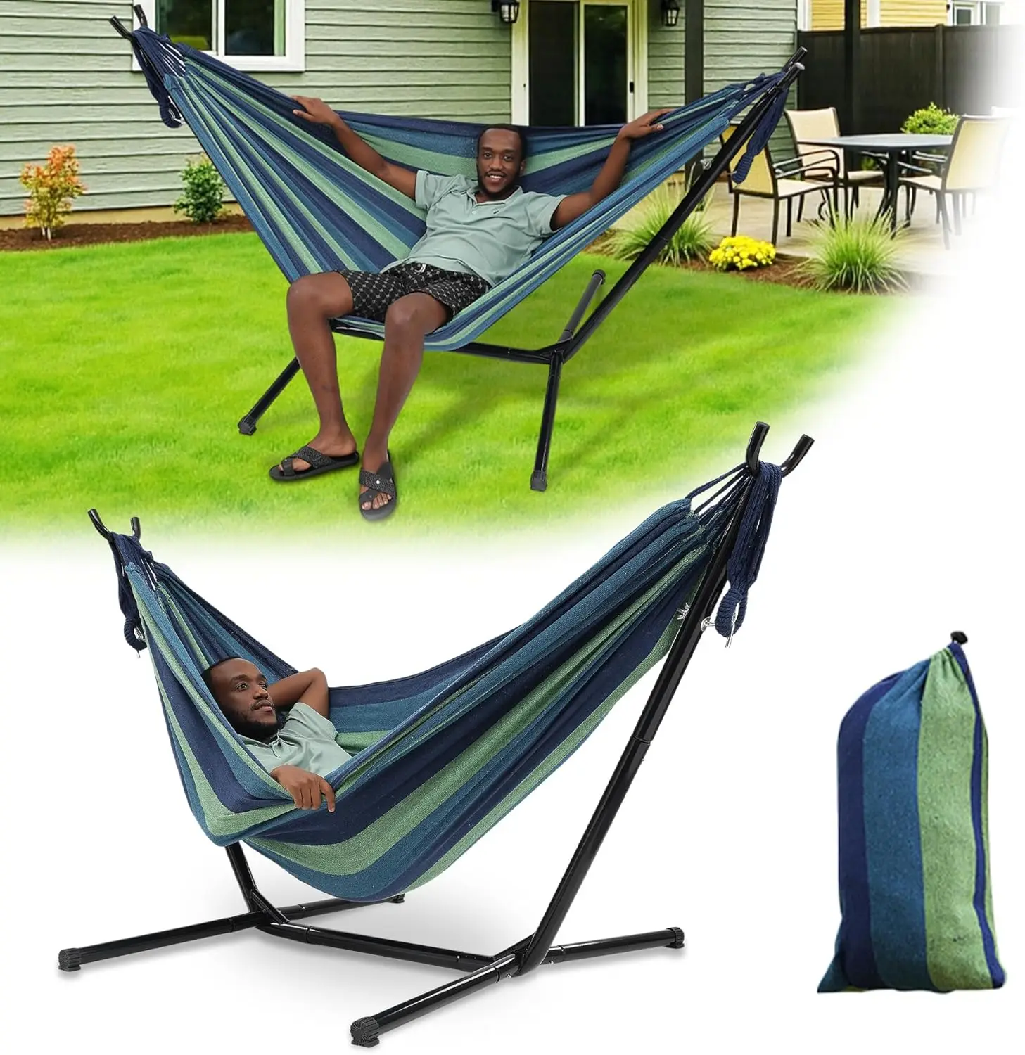 

Portable Hammock with Stand, 600lb Capacity, Adjustable Height for Outdoor & Indoor Use